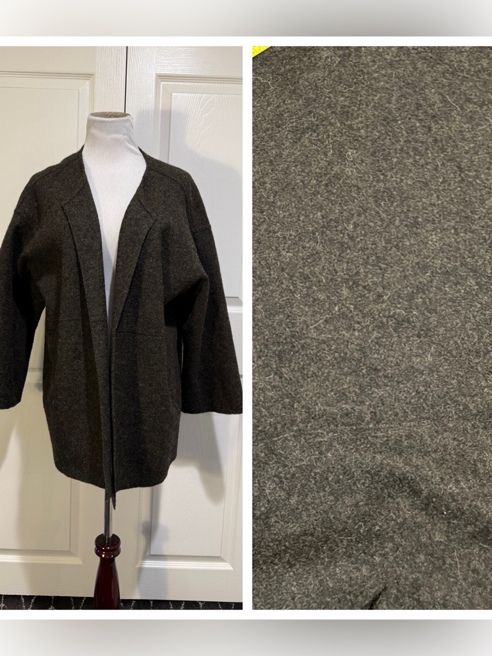 Eileen Fisher XL Alpaca Wool Open Front Cardicoat Dark Olive F8BA Peru